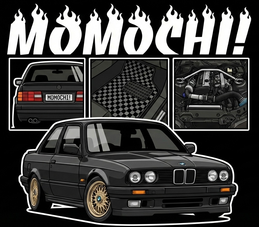 e30 bmw momo spec tee and hoodie