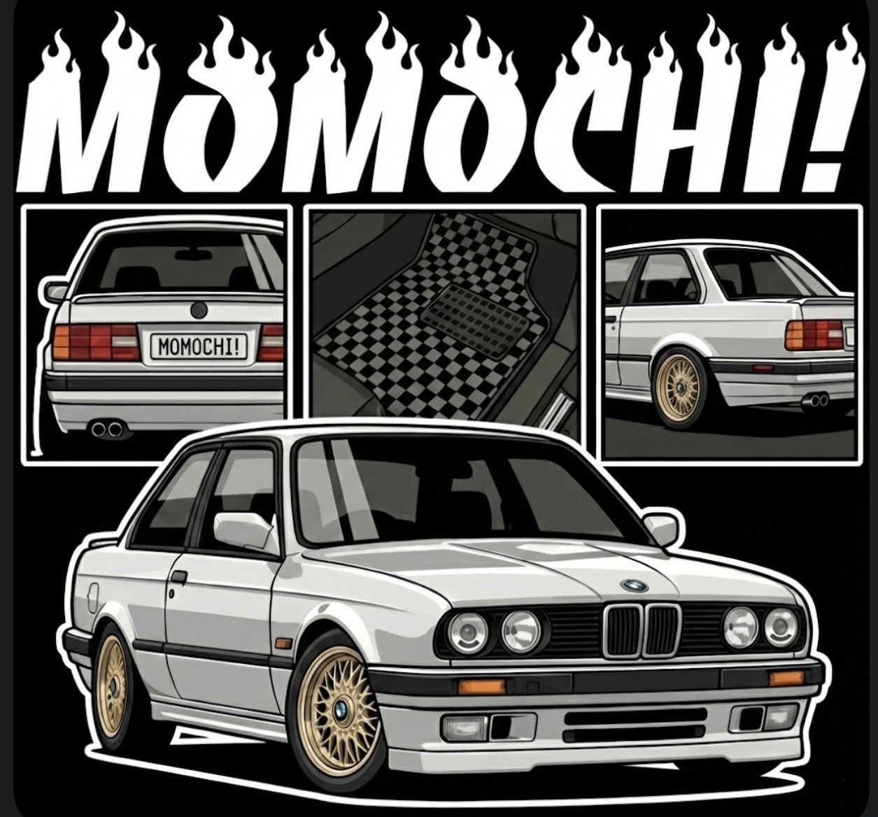e30 bmw momo spec tee and hoodie